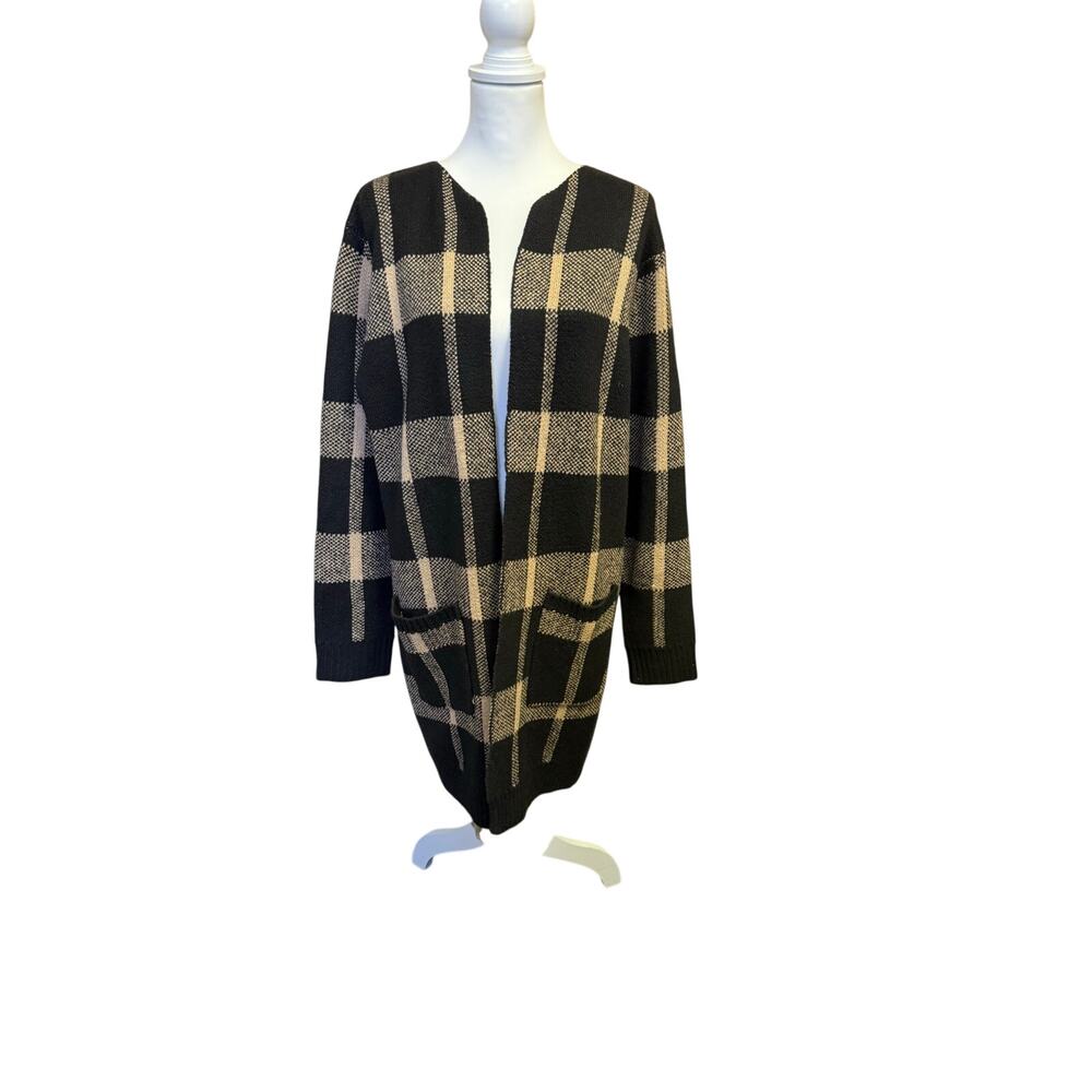 fashion nova longline plaid open front cardigan size medium open front pockets